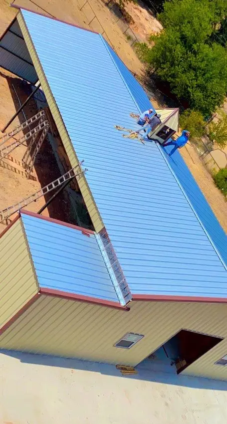 Turret underlayment before the copper went on — built by Rodriguez Metal Buildings, Central Texas